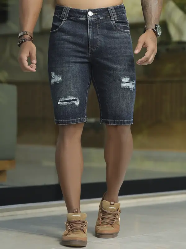 Bermuda Masculina Pit Bull Jeans Luxo Autêntica e Sofisticada com Detalhes em Puídos