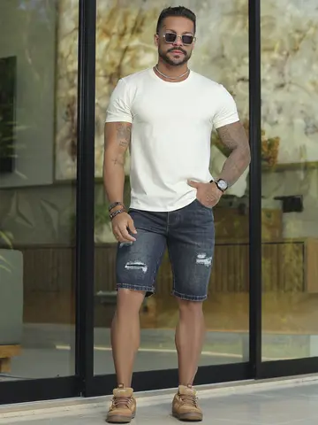 Bermuda Masculina Pit Bull Jeans Luxo Autêntica e Sofisticada com Detalhes em Puídos