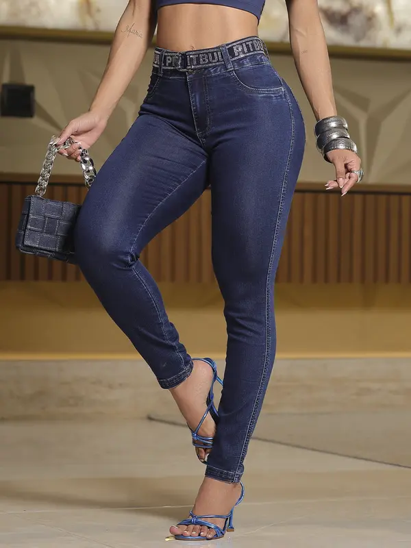 Calça Skinny Modeladora e Casual com Cinto Personalizado Pit Bull Jeans