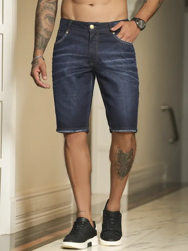 Bermuda Masculina Casual e Estilosa com Lavado Escuro Pit Bull Jeans Luxo
