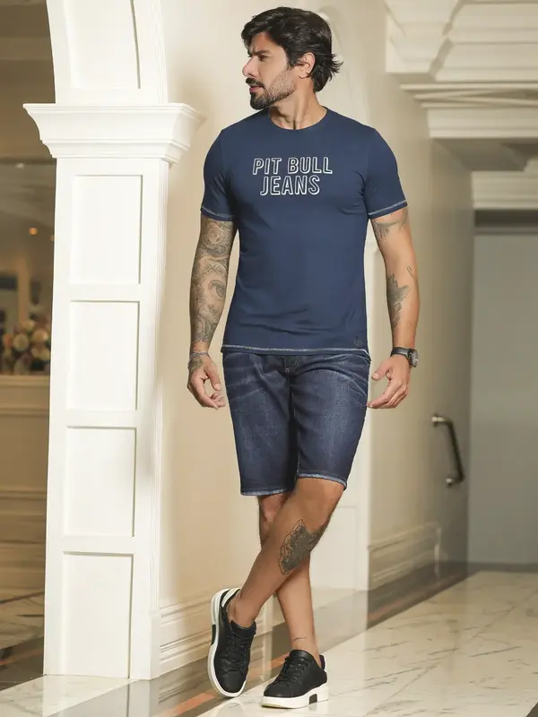 Bermuda Masculina Casual e Estilosa com Lavado Escuro Pit Bull Jeans Luxo
