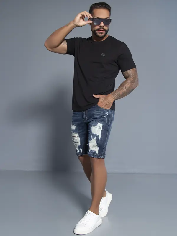 Bermuda Masculina Pit Bull Jeans Premium Estilosa e Sofisticada com Detalhes Destroyeds