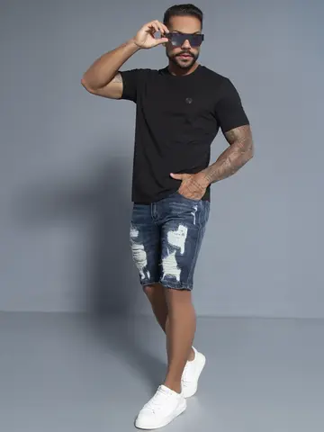Bermuda Masculina Pit Bull Jeans Premium Estilosa e Sofisticada com Detalhes Destroyeds