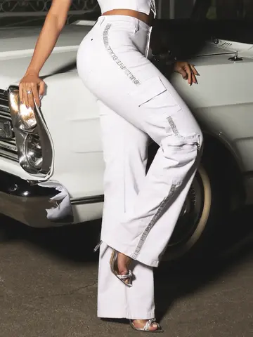 Calça Wide Leg Estilosa com Elástico Personalizado e Bolsos Cargo Pit Bull Jeans Luxo