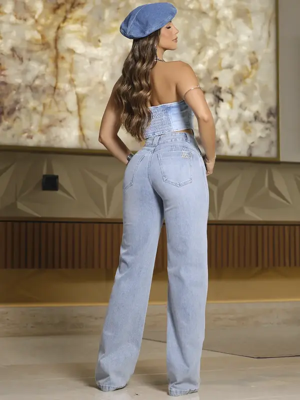 Calça Wide Leg Sofisticada e Casual com Lavado Claro Pit Bull Jeans