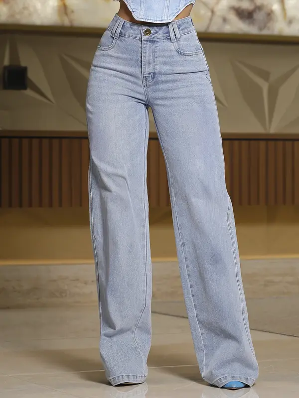 Calça Wide Leg Sofisticada e Casual com Lavado Claro Pit Bull Jeans