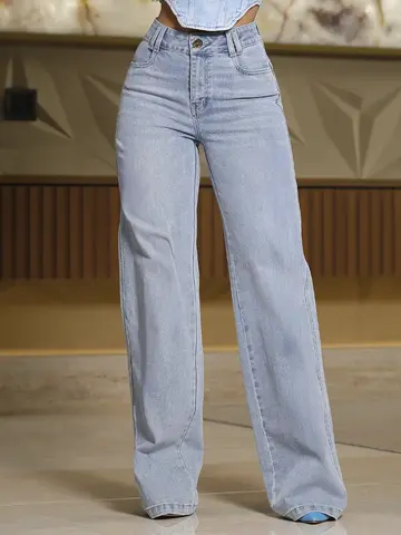 Calça Wide Leg Sofisticada e Casual com Lavado Claro Pit Bull Jeans