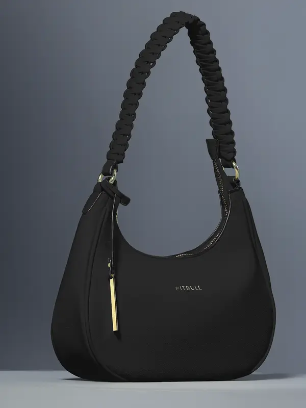 Bolsa Baguete Elegante com Alça Trançada e Zíper Dourado Pit Bull Jeans Luxo
