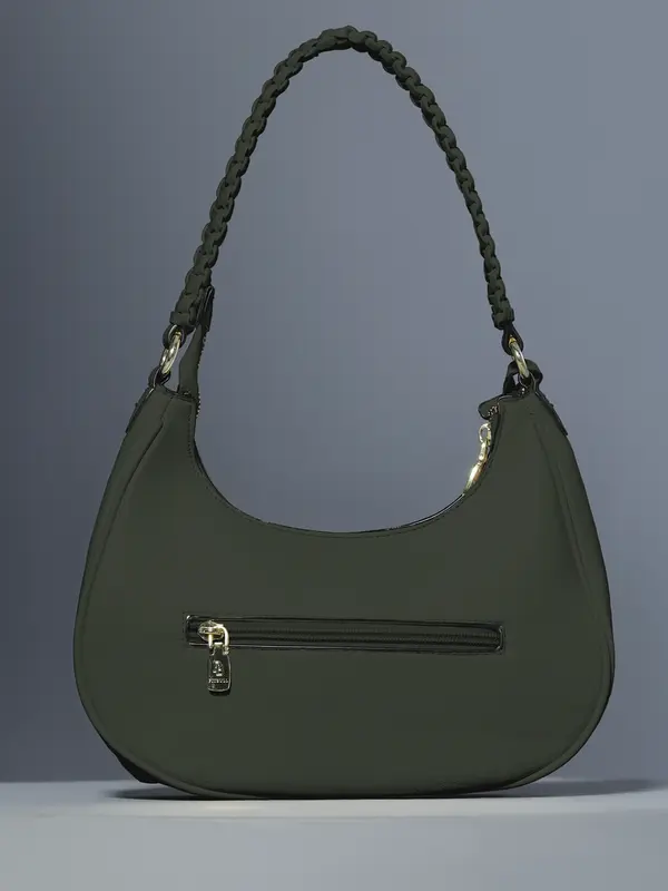 Bolsa Baguete Elegante com Alça Trançada e Zíper Dourado Pit Bull Jeans Luxo