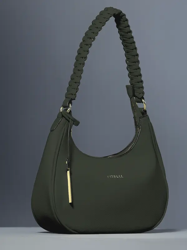 Bolsa Baguete Elegante com Alça Trançada e Zíper Dourado Pit Bull Jeans Luxo