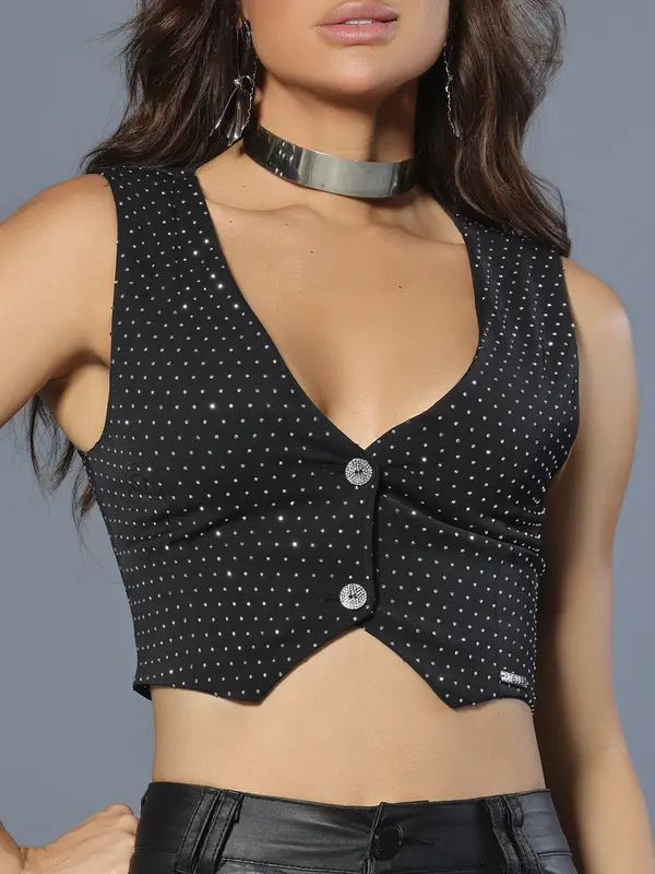 Colete Conceito Sofisticado e Estiloso com Detalhes em Pedrarias Pit Bull Jeans Luxo