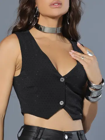 Colete Conceito Sofisticado e Estiloso com Detalhes em Pedrarias Pit Bull Jeans Luxo