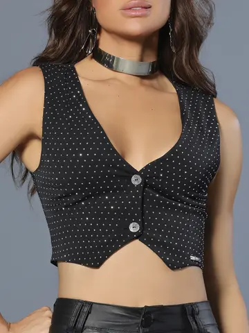 Colete Conceito Sofisticado e Estiloso com Detalhes em Pedrarias Pit Bull Jeans Luxo
