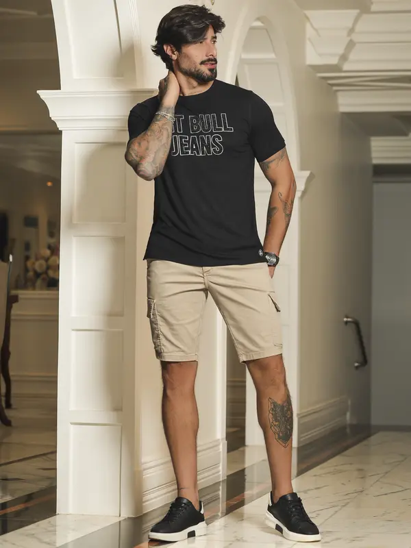 Bermuda Masculina Color Pit Bull Jeans Casual e Sofisticada com Bolsos Cargo