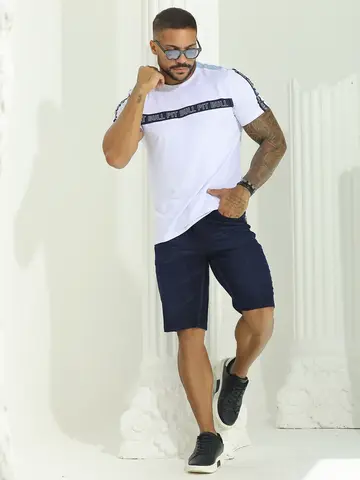 Bermuda Masculina Slim Estilosa com Elástico Personalizado Pit Bull Jeans Luxo