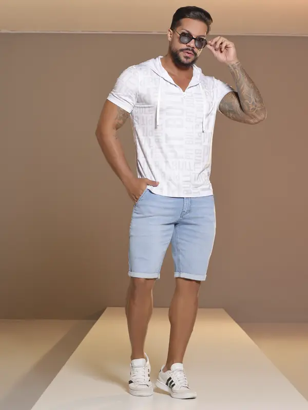 Camiseta Masculina Estampada Pit Bull Jeans Luxo Confortável com Capuz Estiloso