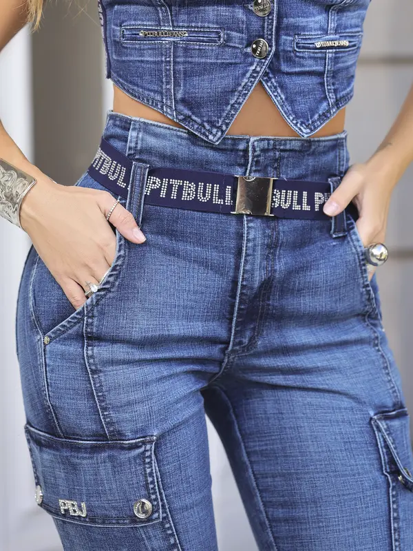 Calça Jogger Elegante com Cinto Personalizado e Bolsos Cargo Pit Bull Jeans Luxo