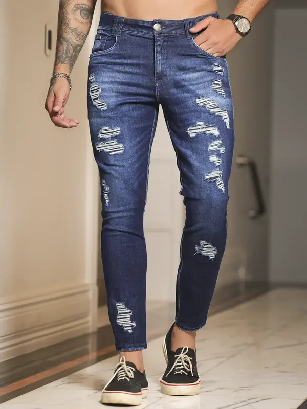 Calça Masculina Casual e Sofisticada com Estilo Destroyed Pit Bull Jeans Luxo