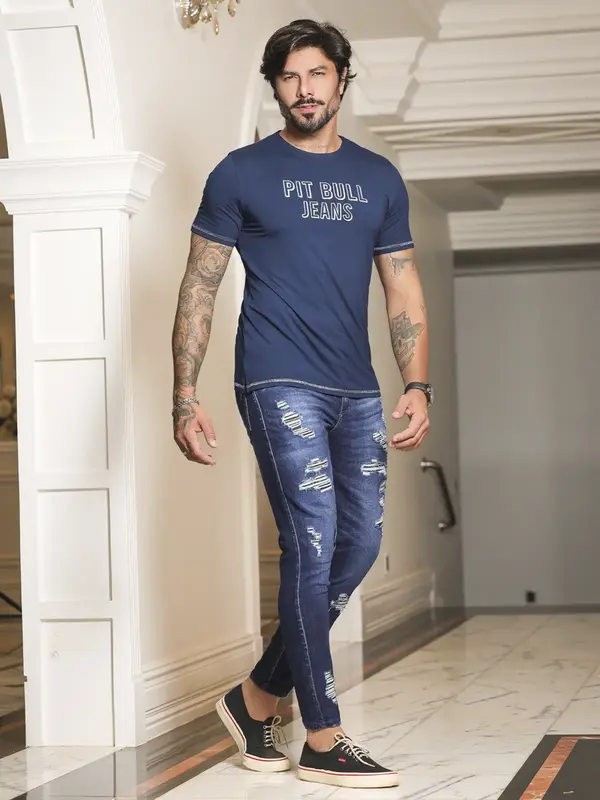 Calça Masculina Casual e Sofisticada com Estilo Destroyed Pit Bull Jeans Luxo