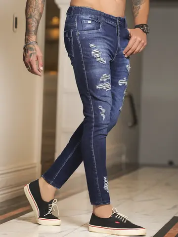 Calça Masculina Casual e Sofisticada com Estilo Destroyed Pit Bull Jeans Luxo