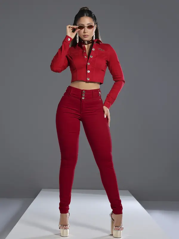 Calça Skinny Cós Largo Vermelha Pit Bull Jeans Luxo Confortável e Estilosa