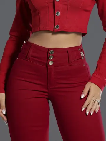 Calça Skinny Cós Largo Vermelha Pit Bull Jeans Luxo Confortável e Estilosa