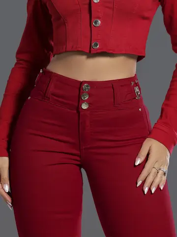Calça Skinny Cós Largo Vermelha Pit Bull Jeans Luxo Confortável e Estilosa