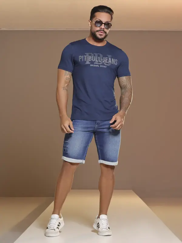 Bermuda Masculina Autêntica com Cordão de Amarração e Bordado Pit Bull Jeans