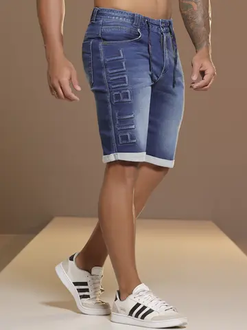 Bermuda Masculina Autêntica com Cordão de Amarração e Bordado Pit Bull Jeans