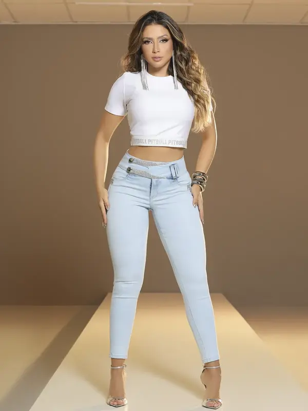 Calça Skinny Pit Bull Jeans Luxo Modeladora e Elegante com Detalhes Únicos