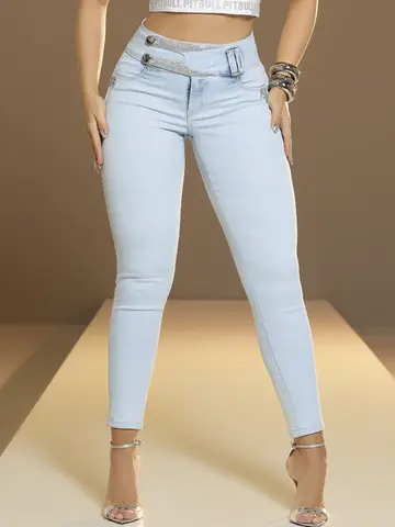 Calça Skinny Pit Bull Jeans Luxo Modeladora e Elegante com Detalhes Únicos