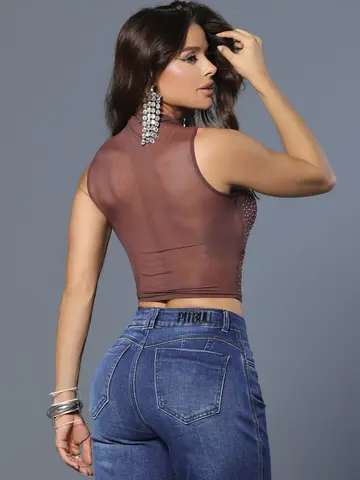 Regata Conceito Pit Bull Jeans Sofisticada e Confortável com Detalhes em Sextavado