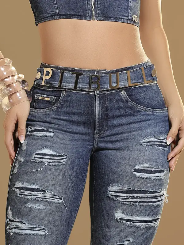 Calça Skinny Pit Bull Jeans Luxo Estilosa e Sofisticada com Detalhes Destroyeds