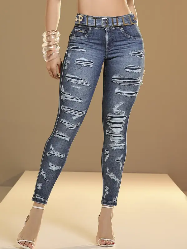 Calça Skinny Pit Bull Jeans Luxo Estilosa e Sofisticada com Detalhes Destroyeds