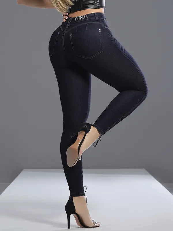 Calça Skinny Hot Pants Modeladora e Estilosa com Logomania Lateral Pit Bull Jeans Luxo