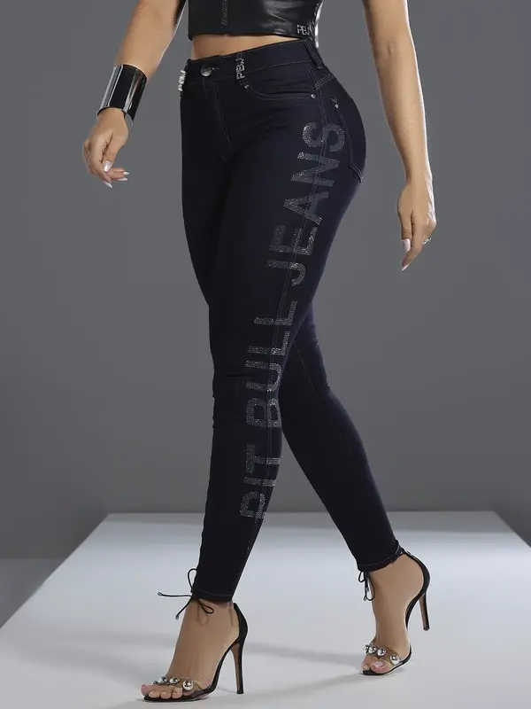 Calça Skinny Hot Pants Modeladora e Estilosa com Logomania Lateral Pit Bull Jeans Luxo