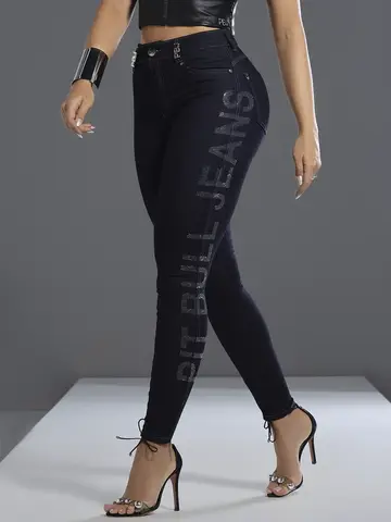 Calça Skinny Hot Pants Modeladora e Estilosa com Logomania Lateral Pit Bull Jeans Luxo