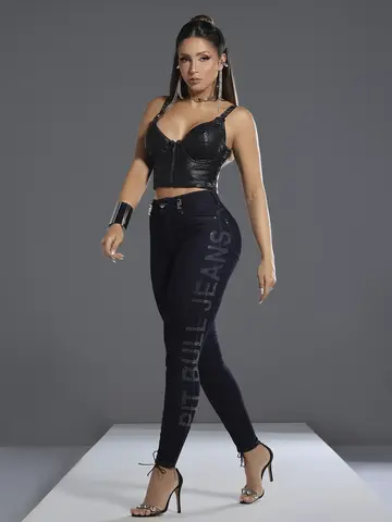 Calça Skinny Hot Pants Modeladora e Estilosa com Logomania Lateral Pit Bull Jeans Luxo