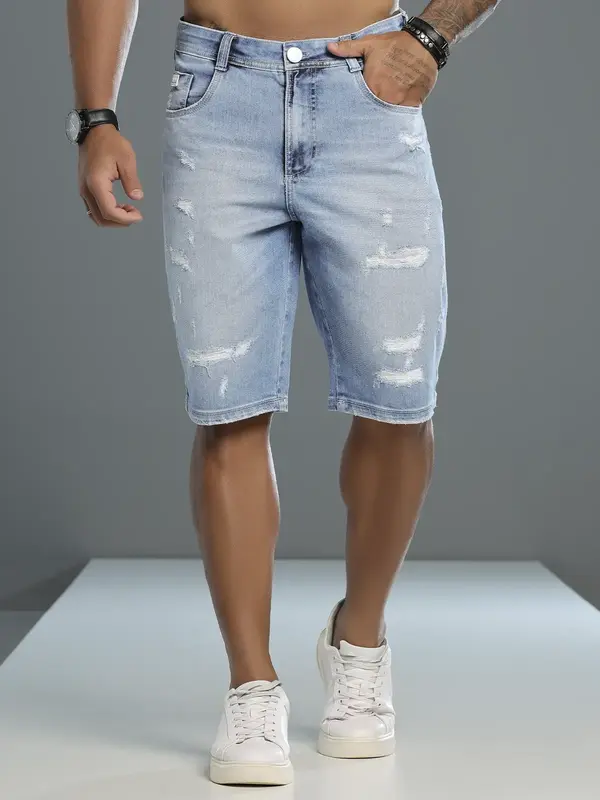 Bermuda Masculina Pit Bull Jeans Luxo Casual e Confortável com Detalhes Puídos