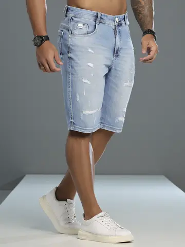 Bermuda Masculina Pit Bull Jeans Luxo Casual e Confortável com Detalhes Puídos