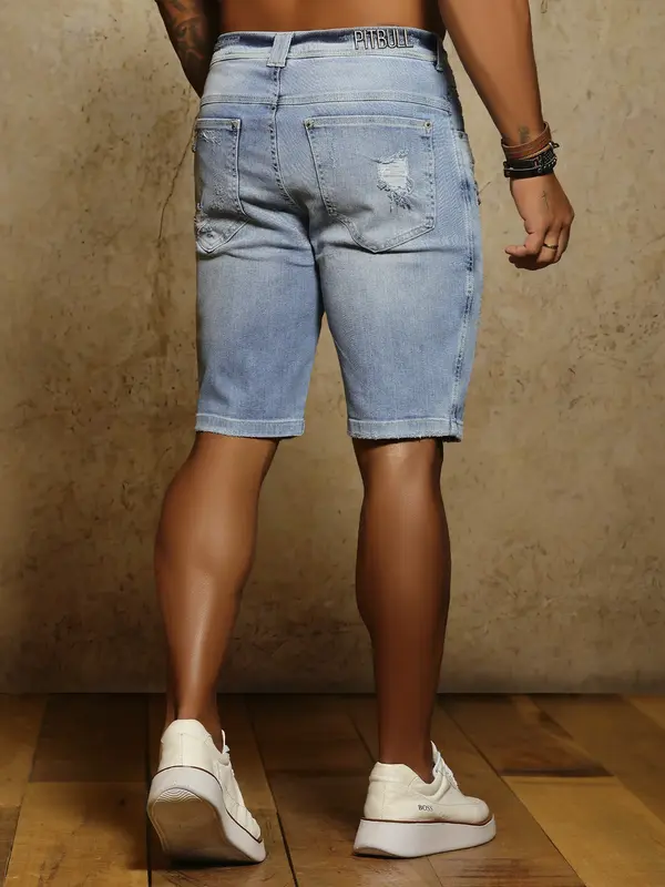 Bermuda Masculina Pit Bull Jeans Luxo Confortável e Sofisticada com Estilo Destroyed