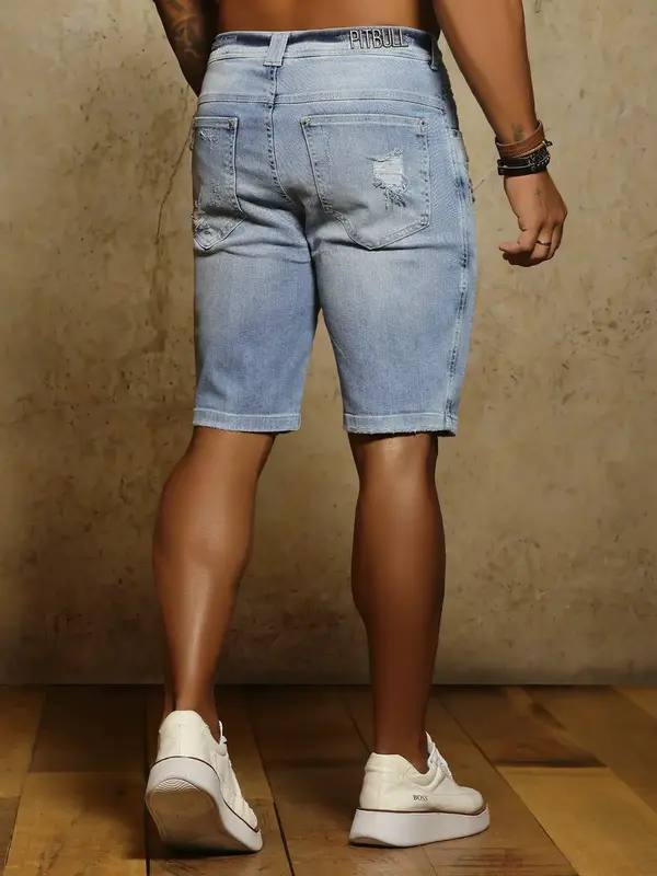 Bermuda Masculina Pit Bull Jeans Luxo Confortável e Sofisticada com Estilo Destroyed