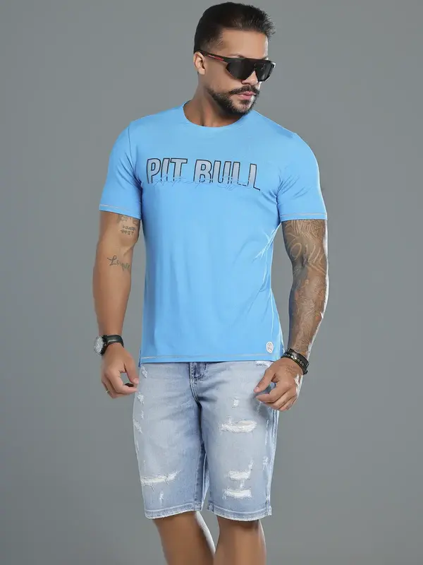 Camiseta Masculina Autêntica e Estilosa com Estampa em Relevo Pit Bull Jeans Luxo