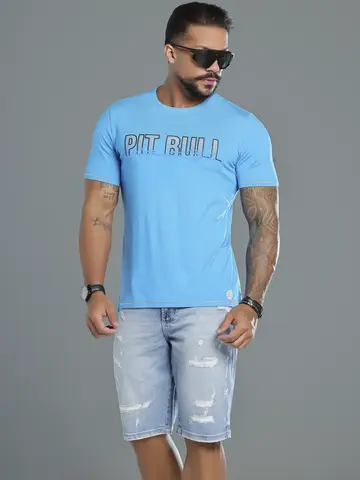 Camiseta Masculina Autêntica e Estilosa com Estampa em Relevo Pit Bull Jeans Luxo