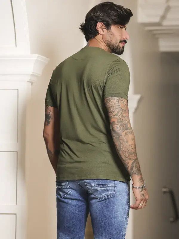 Camiseta Masculina Gola O Verde Casual e Sofisticada Pit Bull Jeans Luxo