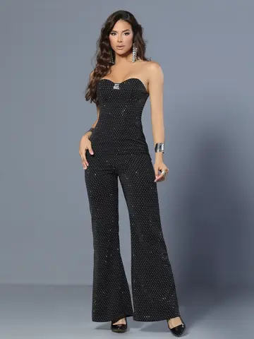 Macacão Conceito Sofisticado com Pedrarias e Modelagem Ajustada Pit Bull Jeans Luxo