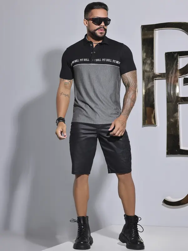 Polo Masculina Estilosa e Casual com Estampa em Relevo Pit Bull Jeans Luxo