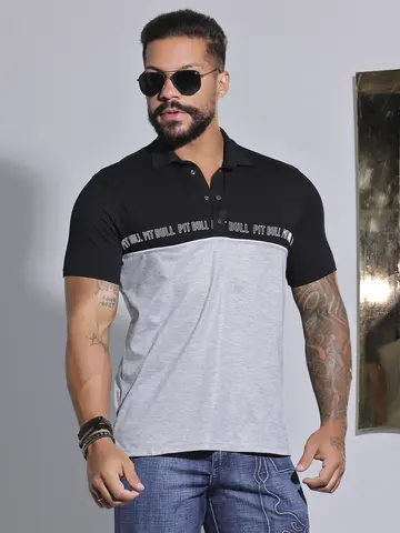 Polo Masculina Estilosa e Casual com Estampa em Relevo Pit Bull Jeans Luxo