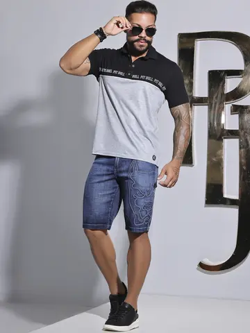 Polo Masculina Estilosa e Casual com Estampa em Relevo Pit Bull Jeans Luxo