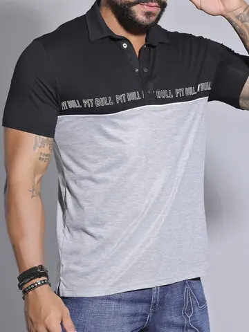 Polo Masculina Estilosa e Casual com Estampa em Relevo Pit Bull Jeans Luxo